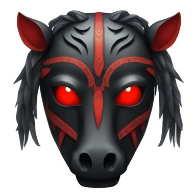 Black tribal mask of a horse with red eyes in front sticker