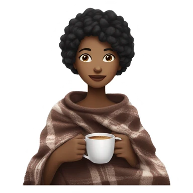 Black hair Girl drinking coffee, with a cozy blanket sticker