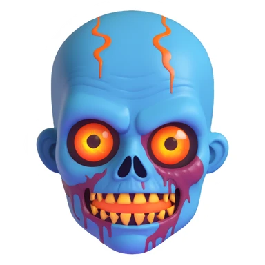 blue zombie face with bright glowing eyes sticker