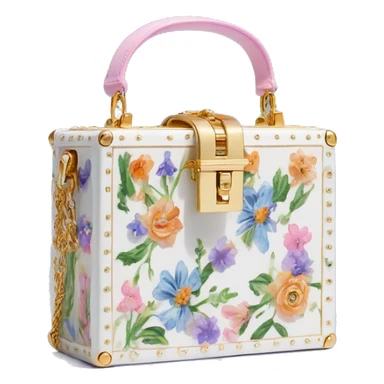 Dolce and Gabbana small white box bag with colourful lavender light blue light green orange pink summer print and golden detais 2023 sticker
