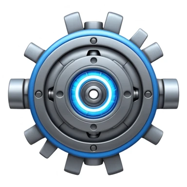 Powerful half-futuristic half-modern gray colored engine emoji, thick industrial metal body, rotating inner parts, glowing energy core.

 sticker