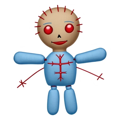 A voodoo doll made of fabric with Carolina blue (light blue) body and red stitches, with pins stuck in it sticker