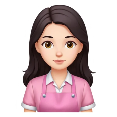 A white girl with long dark hair in pink apron sticker