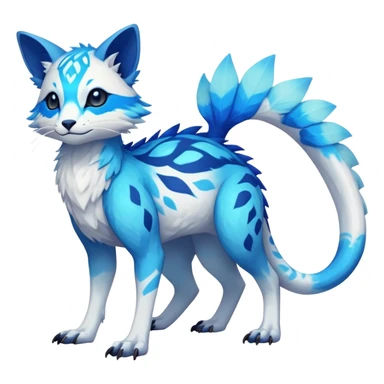 Rare realistic exotic white and neon-blue epic pretty beautiful handsome gorgeous aesthetic colorful vibrant Vernid-Trico-species-Fakemon-creature by LiLaiRa, 4 legs, 1 tail, random markings, (full body) sticker