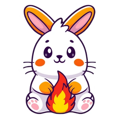 cute red bunny rabbit with fire paws and flaming fur sticker