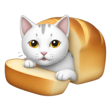 white and Grey cat in a bread loaf sticker