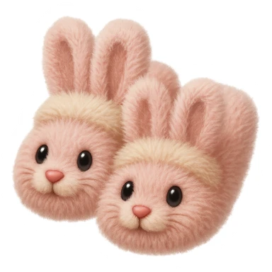 Make the light pink bunny slippers with floppy ears look extra fluffy in the style of emoji (apple style emojis). sticker