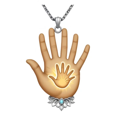 emojis for pendants with chains generally jewelry that is purposeful -- ethereal glowing hand with symbolic palm lines-- 5 fingers reading palm 
 sticker
