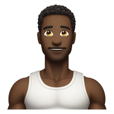 a black man wearing a white tank top standing straight with his arms raised straight up sticker