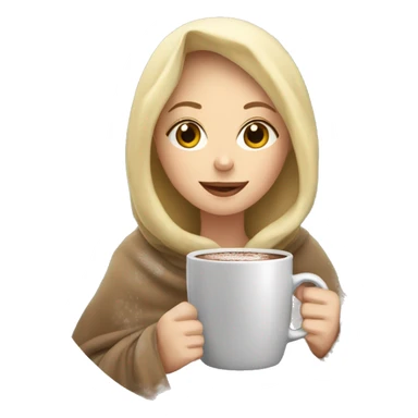 Blonde girl under blanket sipping hot chocolate sticker
