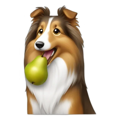Sheltie holding a pear in its mouth sticker