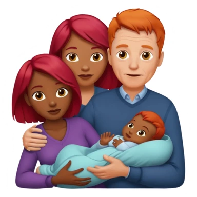 Older white man with red hair younger african women with new baby sticker