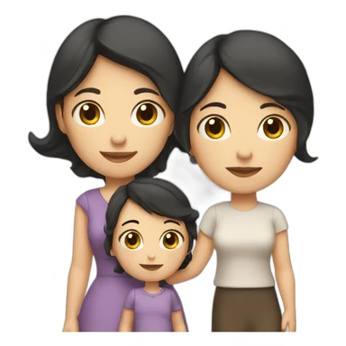 mother and 2 child with dark hair5 and white skin full length sticker
