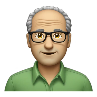 mid aged jewish man with receding hairline in rectangular black glasses and green button up shirt sticker
