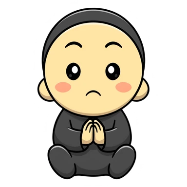 Character begging for forgiveness with sad eyes sticker