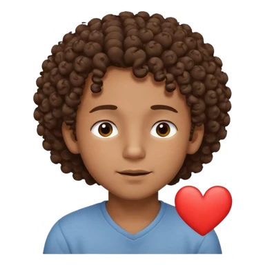Brown boy with curly hair dreaming abouthis girlfriend small smirk on his face eyes closed with a little heart next to him sticker