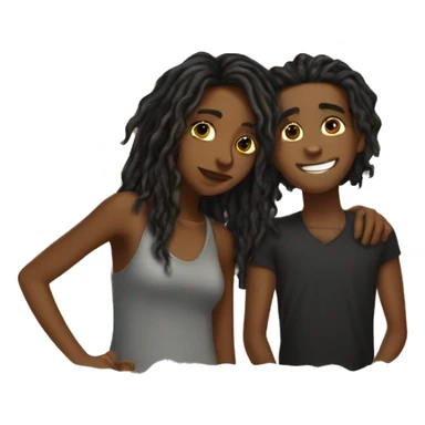 Brown girl with wavy hair kissing black boy who has dreads  sticker