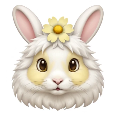 A rabbit wearing a pale yellow flower sticker