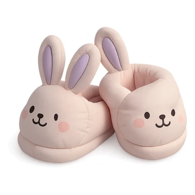 illustration of bunny slippers, soft and plush, pastel colors, cute faces, cushion style sticker