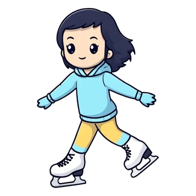 pale girl with long black hair ice skating sticker