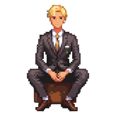 blonde businessman in suit sitting relaxed on vacation, resort background sticker