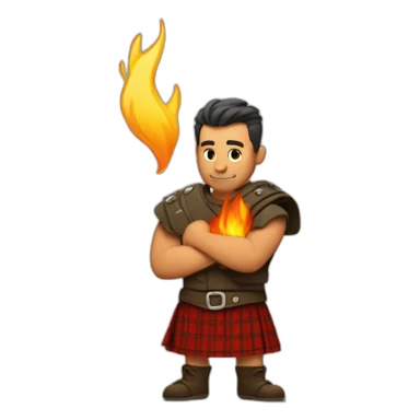 monty starting fire wearing a kilt flexes bicep sticker