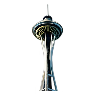 Simplified Seattle space needle, 🗽, iconic, exaggerated proportions, landmark sticker