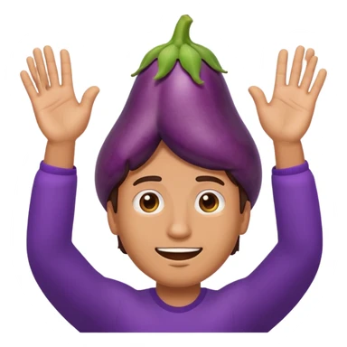Guy emoji with hands up saying why with his eggplant hanging out sticker