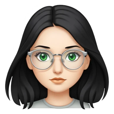 Woman with long, Black hair, Silver Glasses and with green eyes  sticker