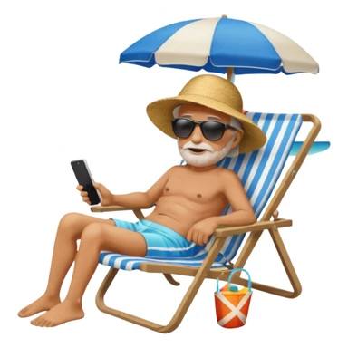 an emoji that is representative for someone who is old, retired and is lying in an sun-chair at the beach to recover from retiring-stress sticker