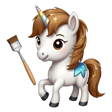 happy pony with a brush and sparkles sticker