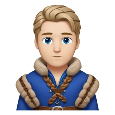 Medieval winter outfit worn by a DnD themed fantasy male character. Double-thick russet wool tunic with mink fur trim, featuring carved wooden toggles and a wide braided leather belt. Clothes only above the waist, full waist coverage. The character has no arms. Character is white-skinned with dark blonde hair, sapphire blue eyes, and medium-length straight hair touched by winter frost. sticker