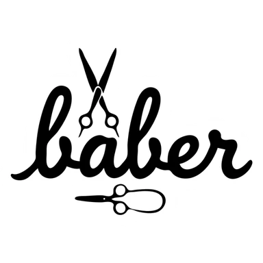 Barber shop logo with the text "baber" and a comb and scissors sticker