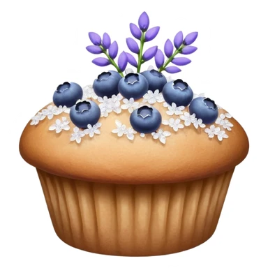Lavender flower sprigs on a muffin with blueberries and sugar crystals without frosting  sticker