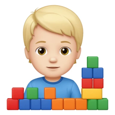 Toddler boy – stacking colorful building blocks.
 sticker
