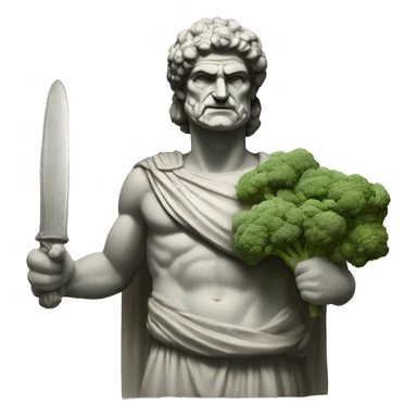 an ancien greek statut with broccolis as weapons sticker