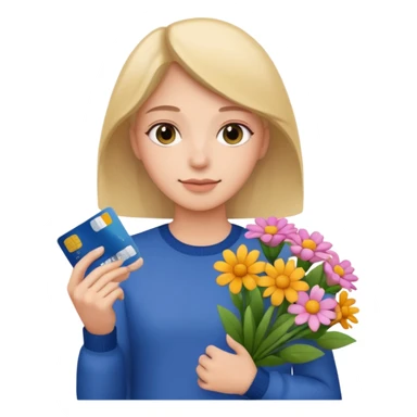 emoji with credit card in hand and a pile of flower sticker