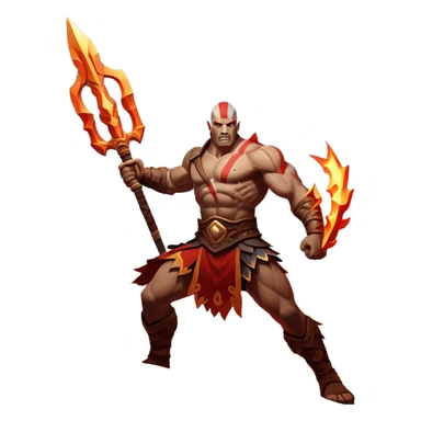 An icon showing a powerful warrior wielding a weapon, ready for battle, inspired by God of War: Ragnarok. The design features a fiery, war-torn landscape with broken statues and lightning in the sky, symbolizing epic combat. Transparent background highlights the action. sticker