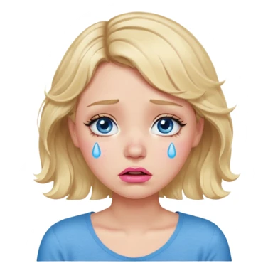 Girl Blonde short wavy hair,  blue eyes, cute blue top, long lashes, pink lips,crying with tears running down the face  sticker