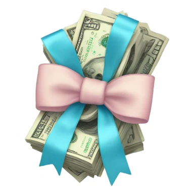 A bunch of dollars, tied with pastel blue bow sticker