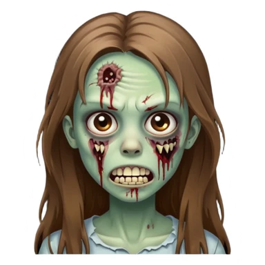 Girl zombie with brown long hair with teeth and serious face IOS style sticker