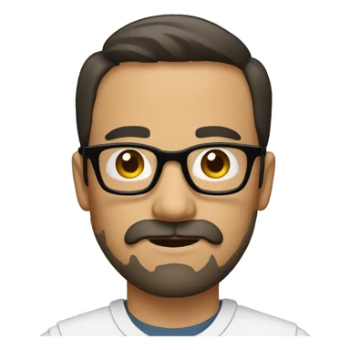 The image displays a man with a beard and mustache, wearing glasses. The man has short dark hair and is facing the camera. sticker