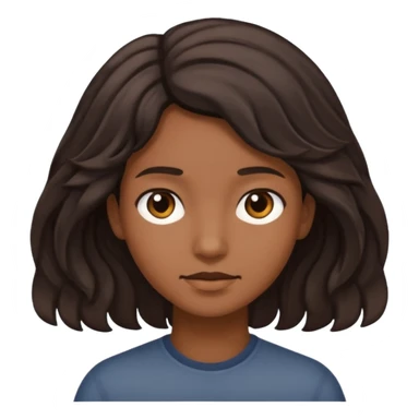 This is a cartoon-style avatar of a person with dark light wave hair, brown skin, and a calm expression sticker
