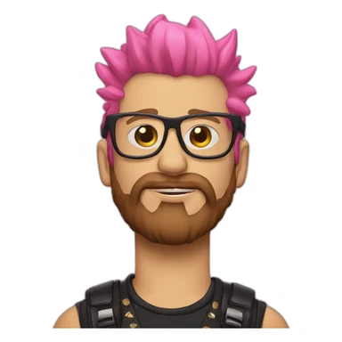white punk, brown beard, pink mohawk, thick glasses sticker