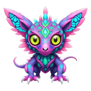Tropical futuristic lush warm-colored colorful neon-colored cyber-Fakémon-Digimon-Trico-creature sticker