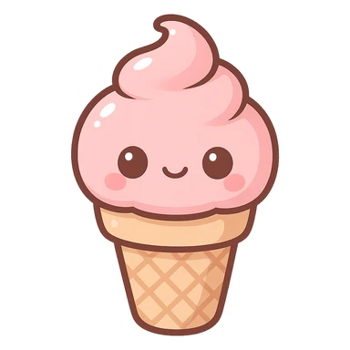 chibi sticker-style ice cream cone, cute and exaggerated sticker
