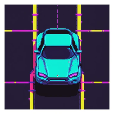 Futuristic hovering car on a neon road at night sticker