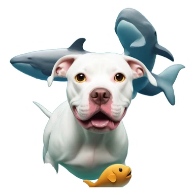 White pitbull underwater with a beluga  sticker