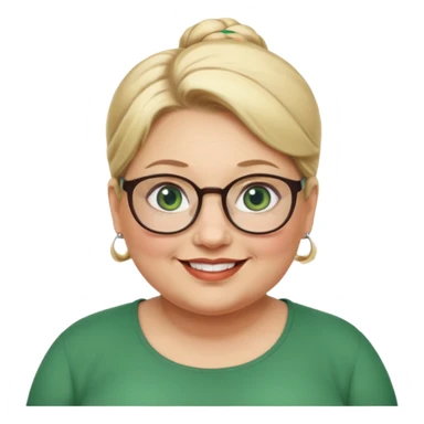 older teacher a little overweight with blonde bun green eyes and glasses full lips sticker