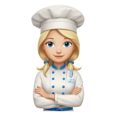 Beautiful, sexy,  long blonde hair, blue eyed, full lips female chef arms folded  sticker